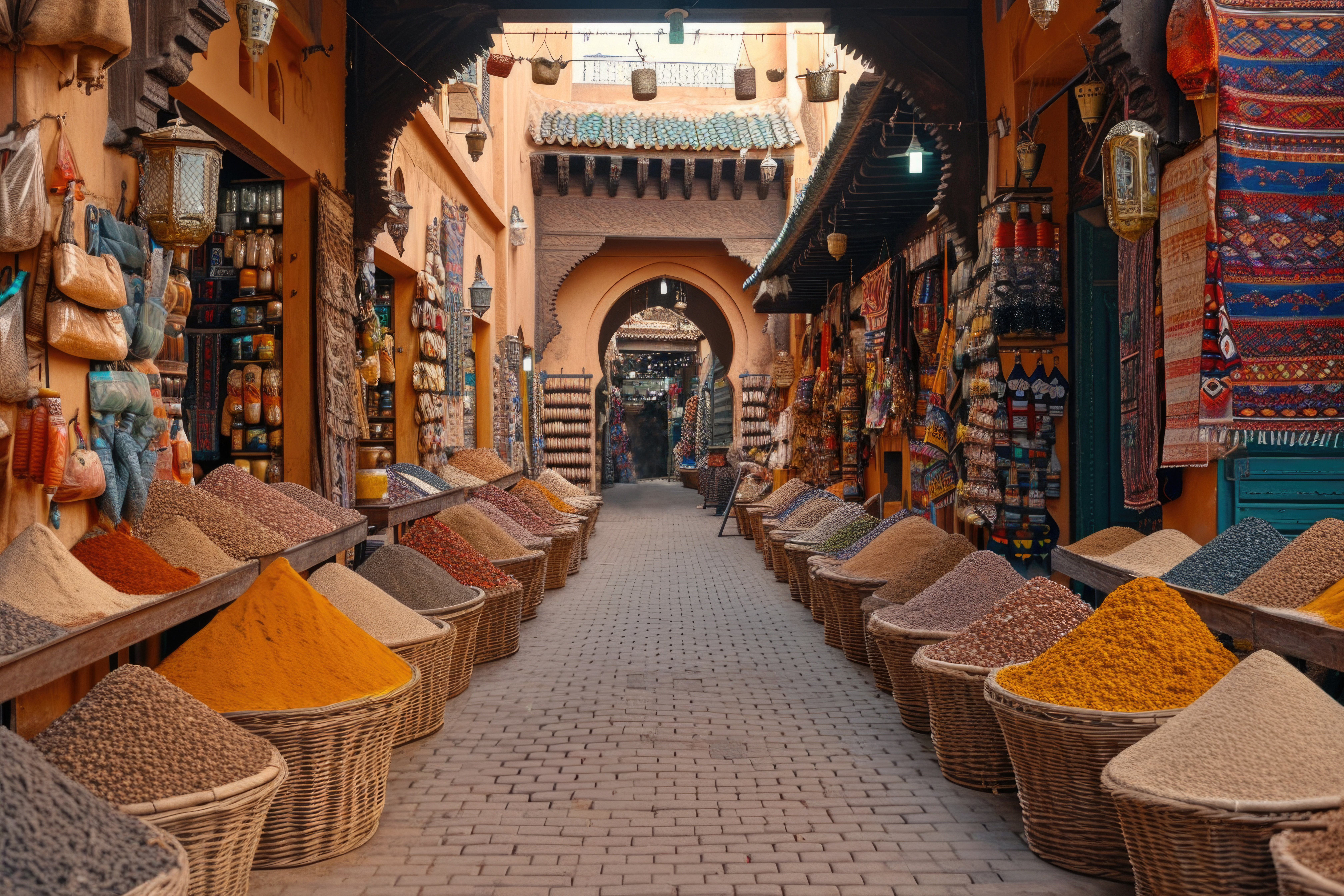 Souk trip in bazaar of fragrant spices. Morocco, Marrakech.